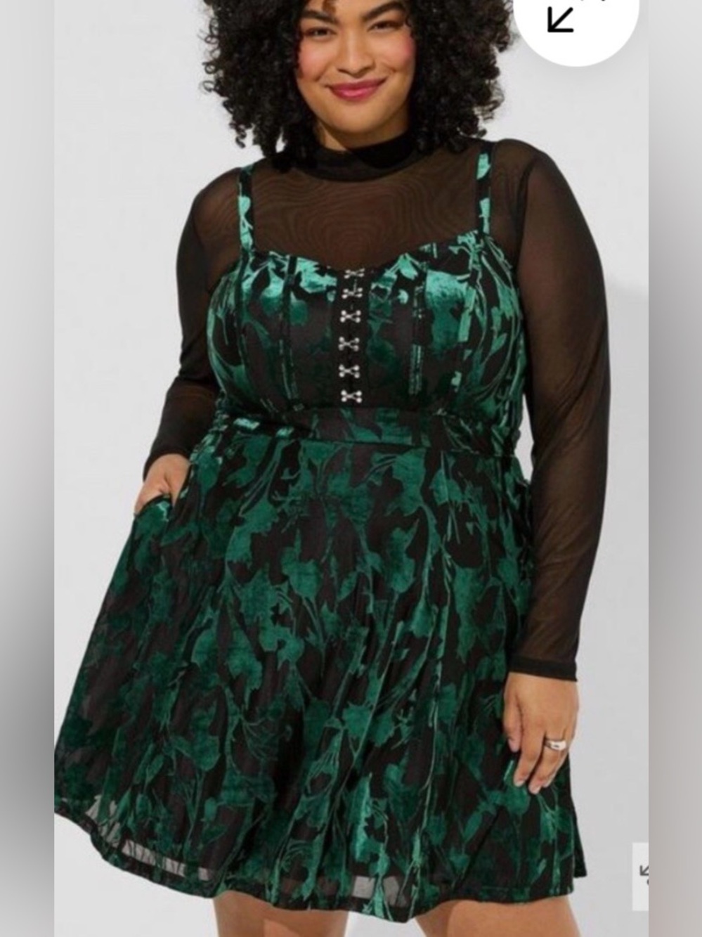 Torrid Mini Burnout Velvet Corset Dress - Beautiful Green - Size 5/28- No shirt